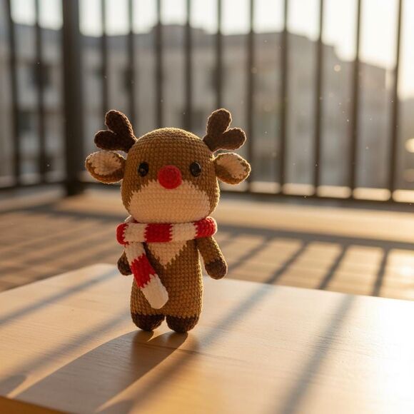 Reindeer Plush Toy with Red Nose and Scarf, Christmas Deer Doll, Holiday Gift - Picture 7 of 10